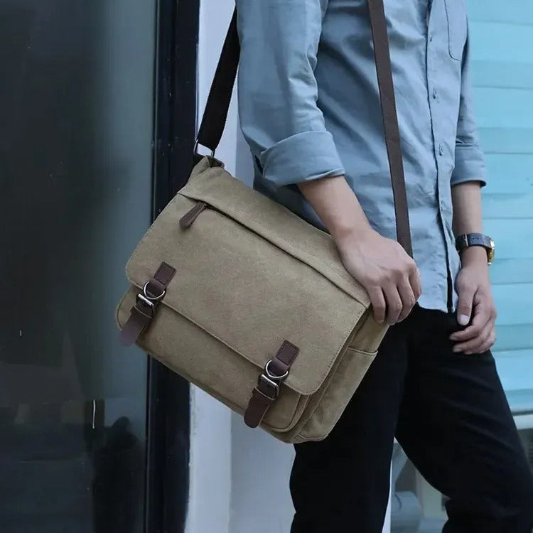 Men’s Vintage Messenger Bag | Canvas Crossbody Shoulder Satchel