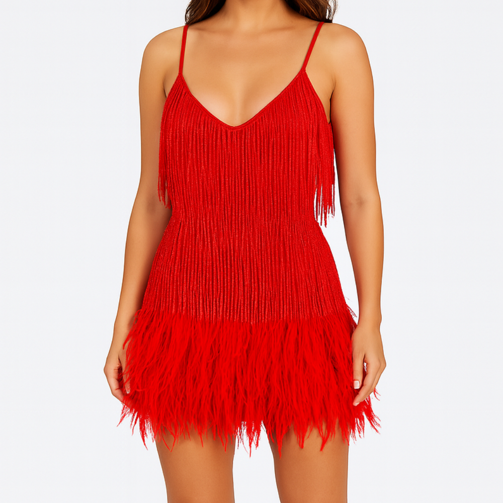 Robe de cocktail à plumes et sequins pour femme | Robe de soirée courte