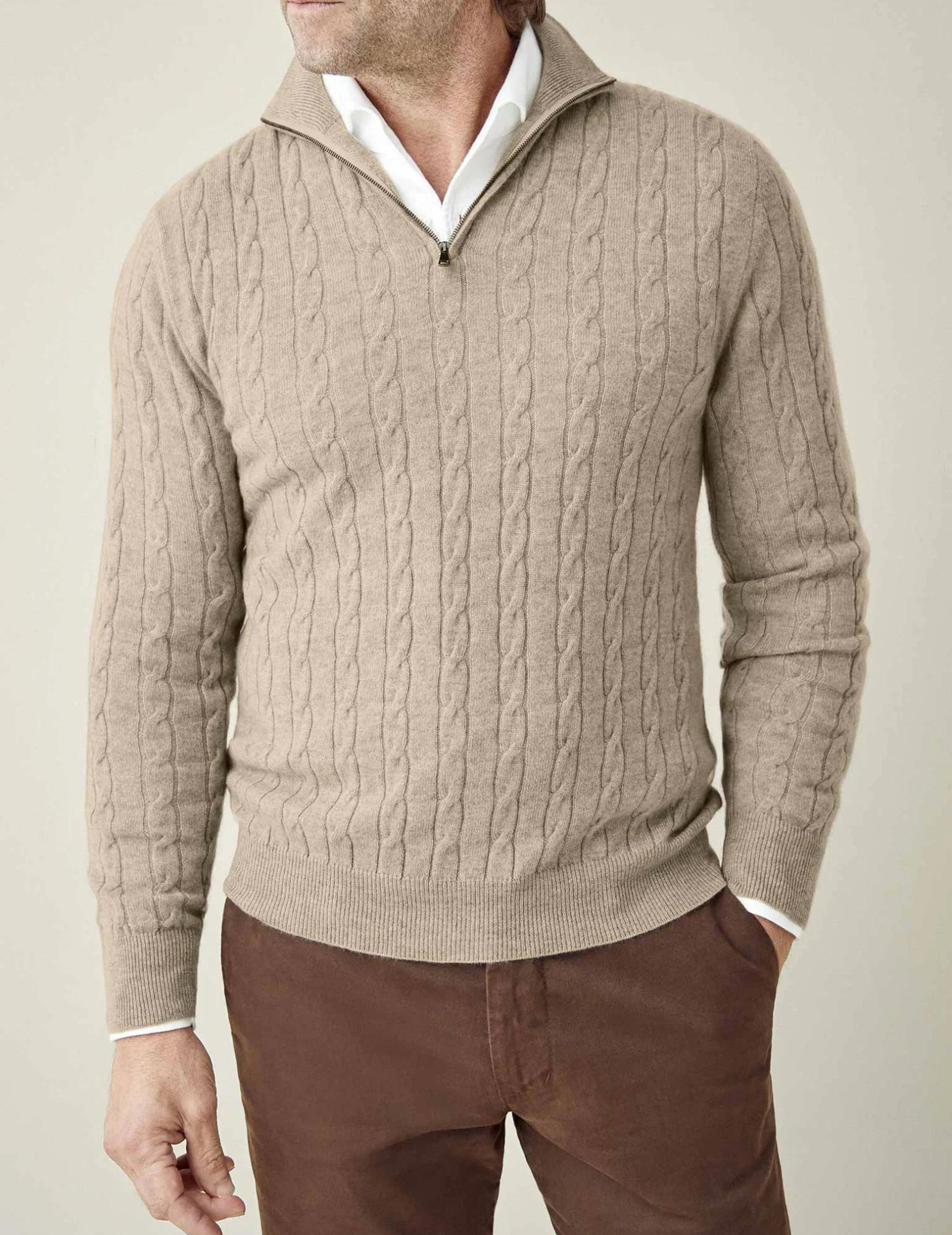 Men’s Knit Zipper Sweater | Long Cashmere Jumper