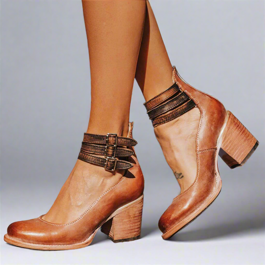 Women's Ankle Strap Block Heels | Vintage Cowgirl Shoes