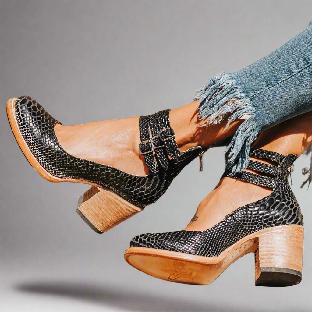 Women's Ankle Strap Block Heels | Vintage Cowgirl Shoes
