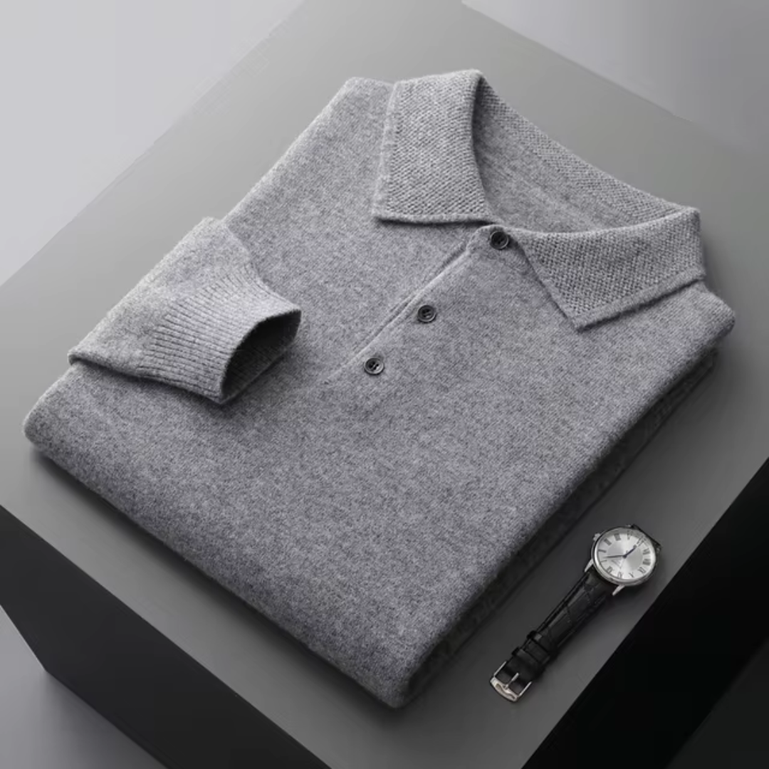 Men’s Oversized Knit Polo Shirt | Long Sleeve Casual Top
