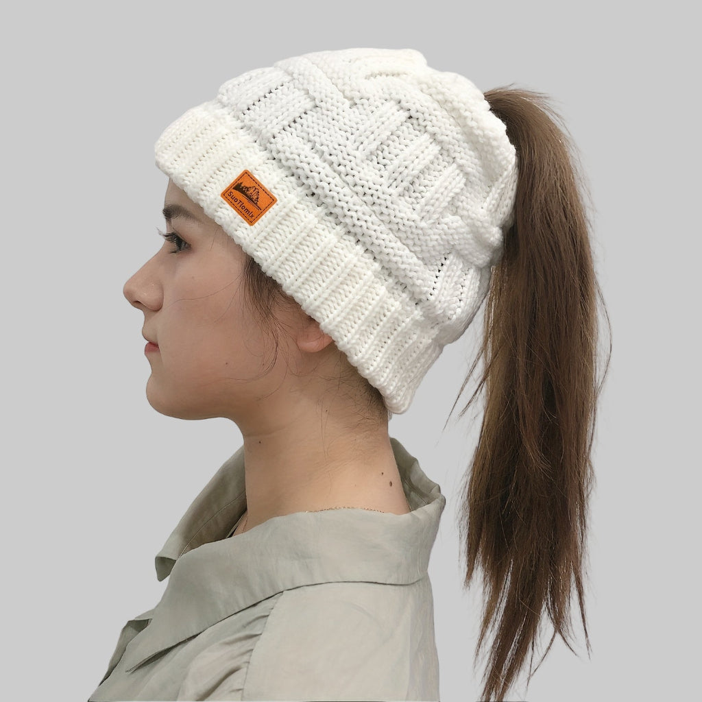 Women's Winter Knit Beanie Hat Warm Ponytail Beanie
