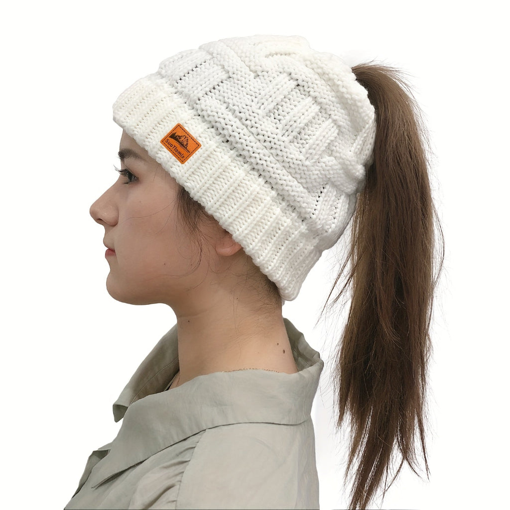 Women's Winter Knit Beanie Hat Warm Ponytail Beanie