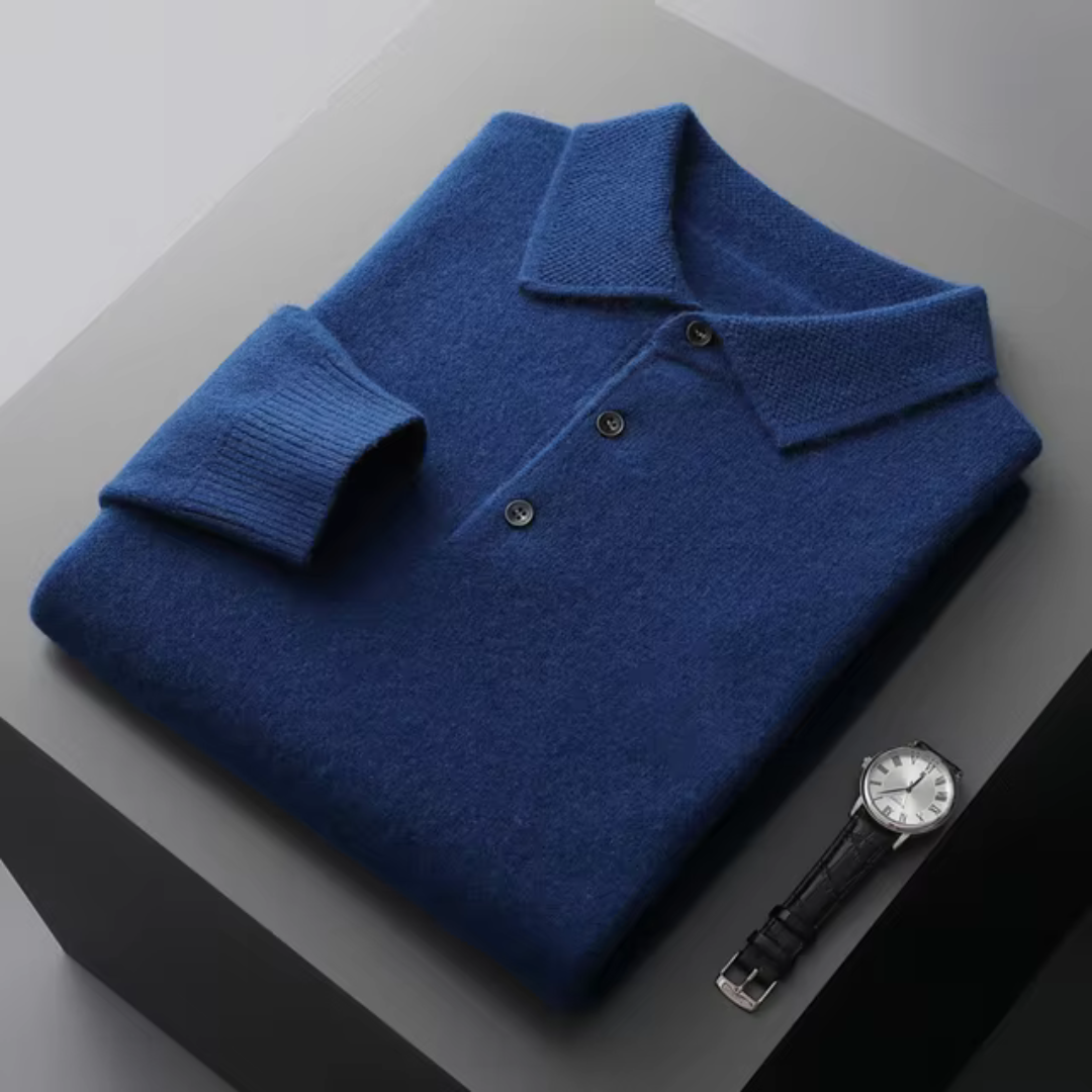 Men’s Oversized Knit Polo Shirt | Long Sleeve Casual Top