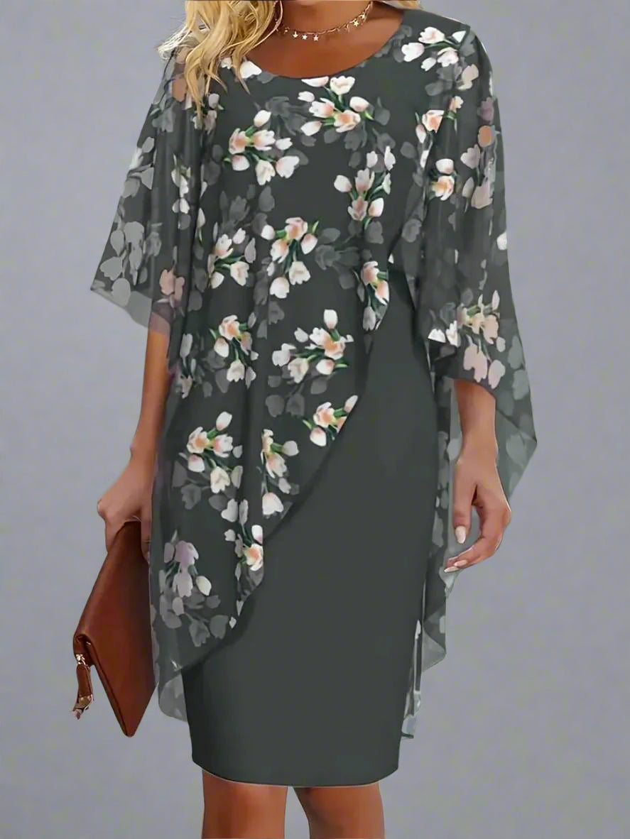 Women’s Floral Chiffon Wedding Guest Dress | Short Sleeve Midi