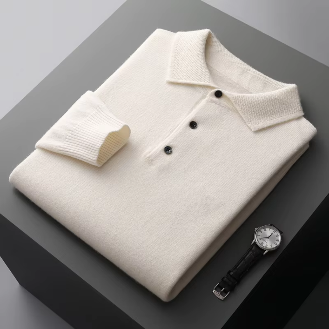 Men’s Oversized Knit Polo Shirt | Long Sleeve Casual Top