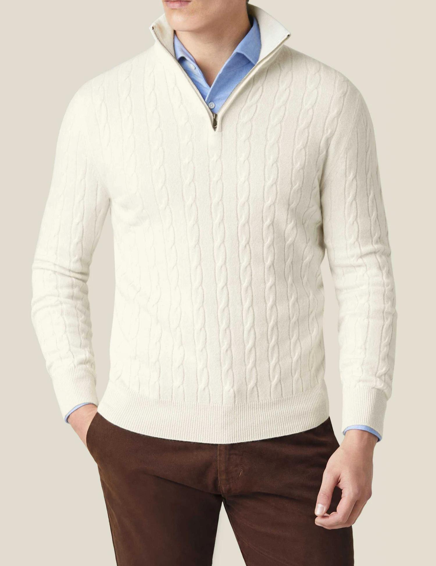 Men’s Knit Zipper Sweater | Long Cashmere Jumper