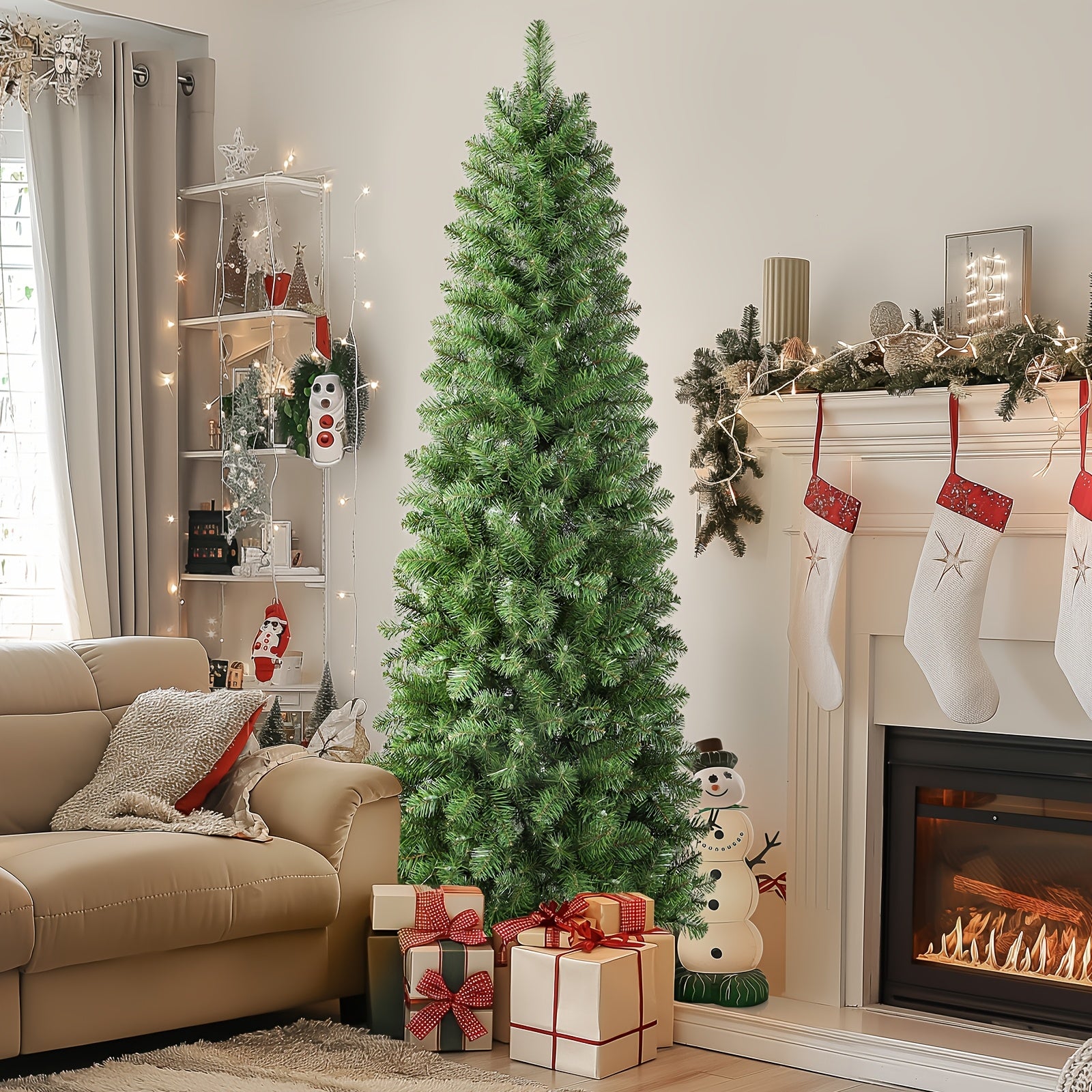 Pre-Lit Artificial Tree with Metal Stand and Warm Lights for Christmas