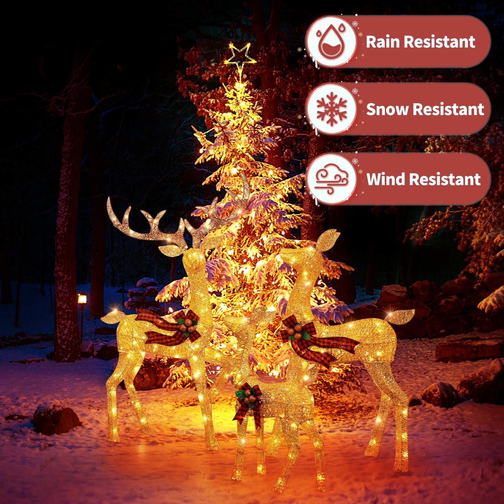 Christmas Deer Family Outdoor Decorations Lighted Waterproof Reindeer