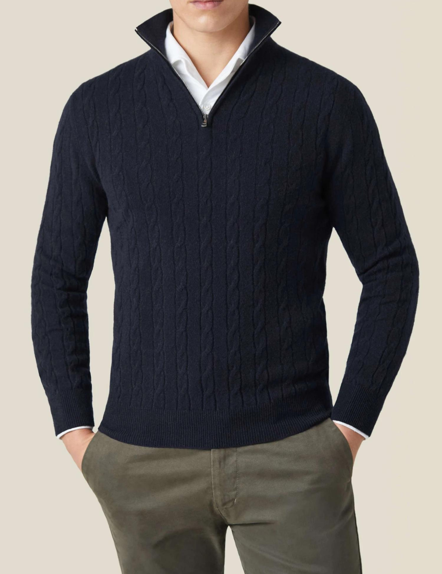 Men’s Knit Zipper Sweater | Long Cashmere Jumper