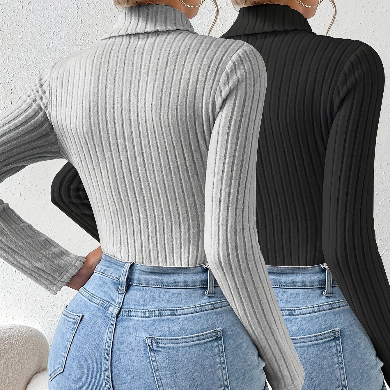 Women Ribbed Long Sleeve Jumpsuit Turtleneck Shapewear