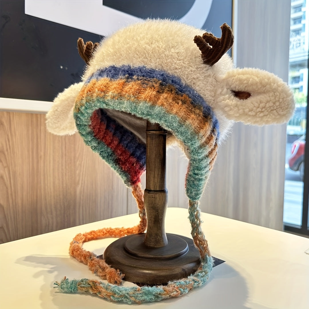 Women Christmas Knit Beanie Warm Reindeer Winter Hat