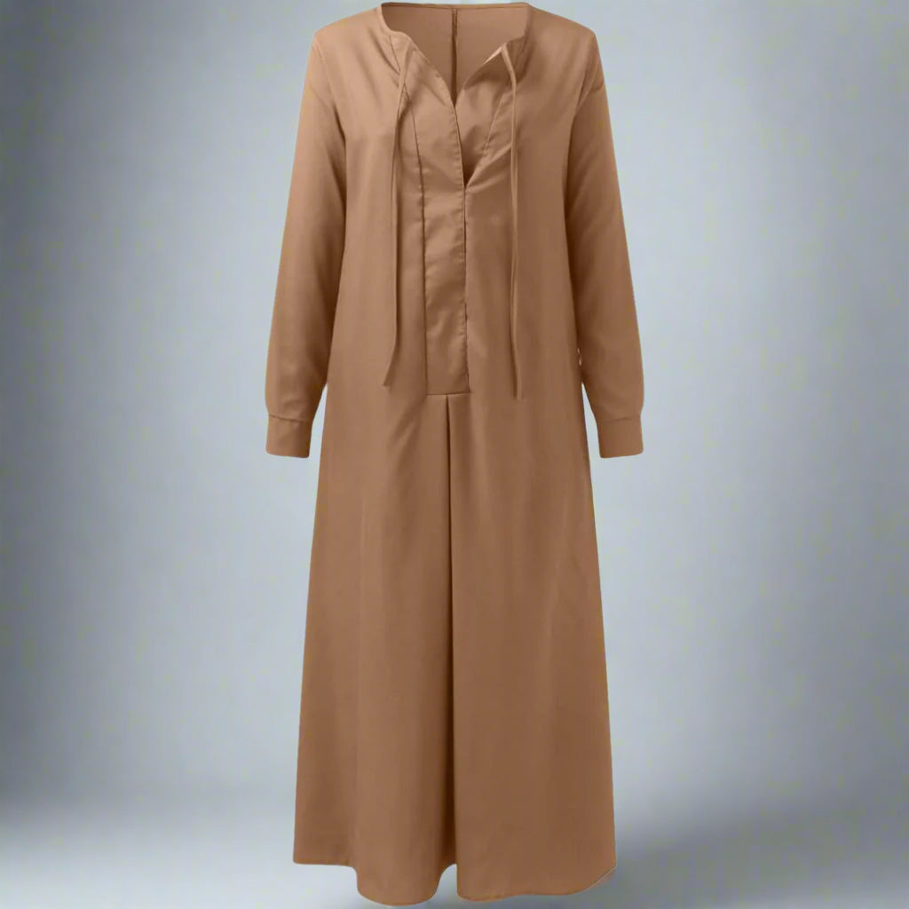 Women's Casual Long Sleeve Maxi Dress | Loose Fit V Neck Maxi