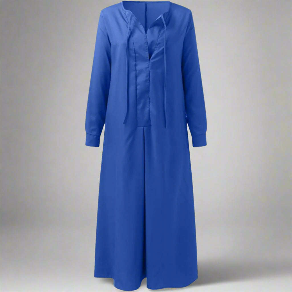 Women's Casual Long Sleeve Maxi Dress | Loose Fit V Neck Maxi