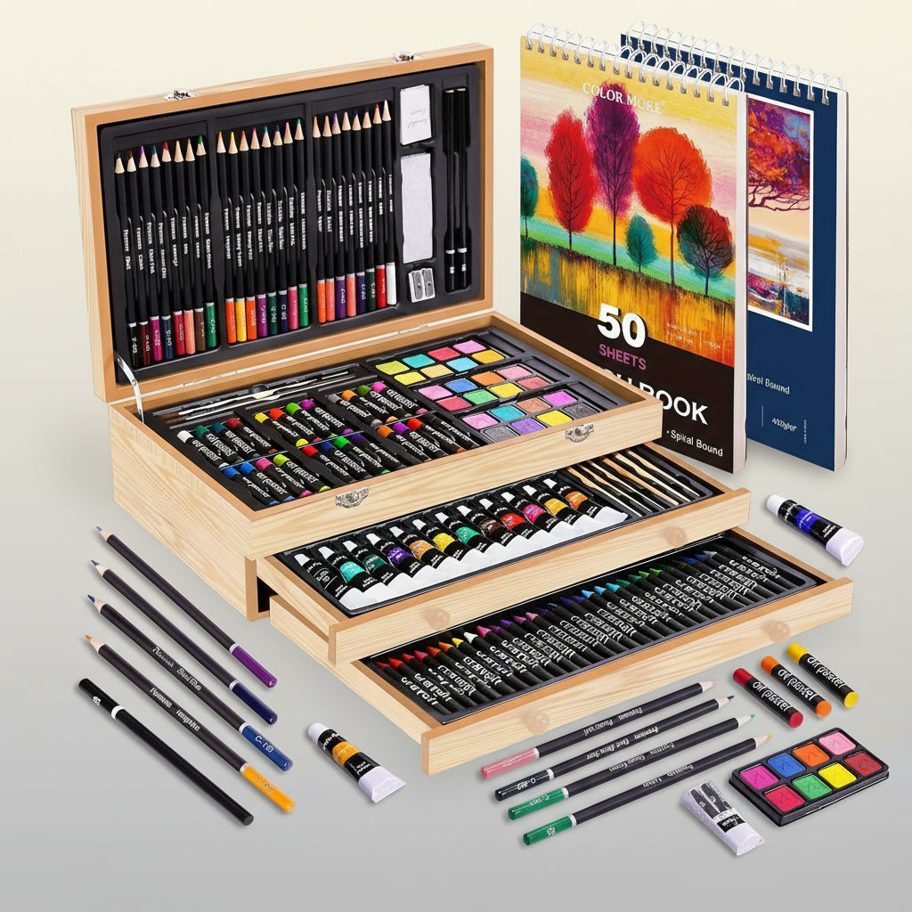 Art Supplies Gift Set Wooden Painting Kit for Kids and Adults