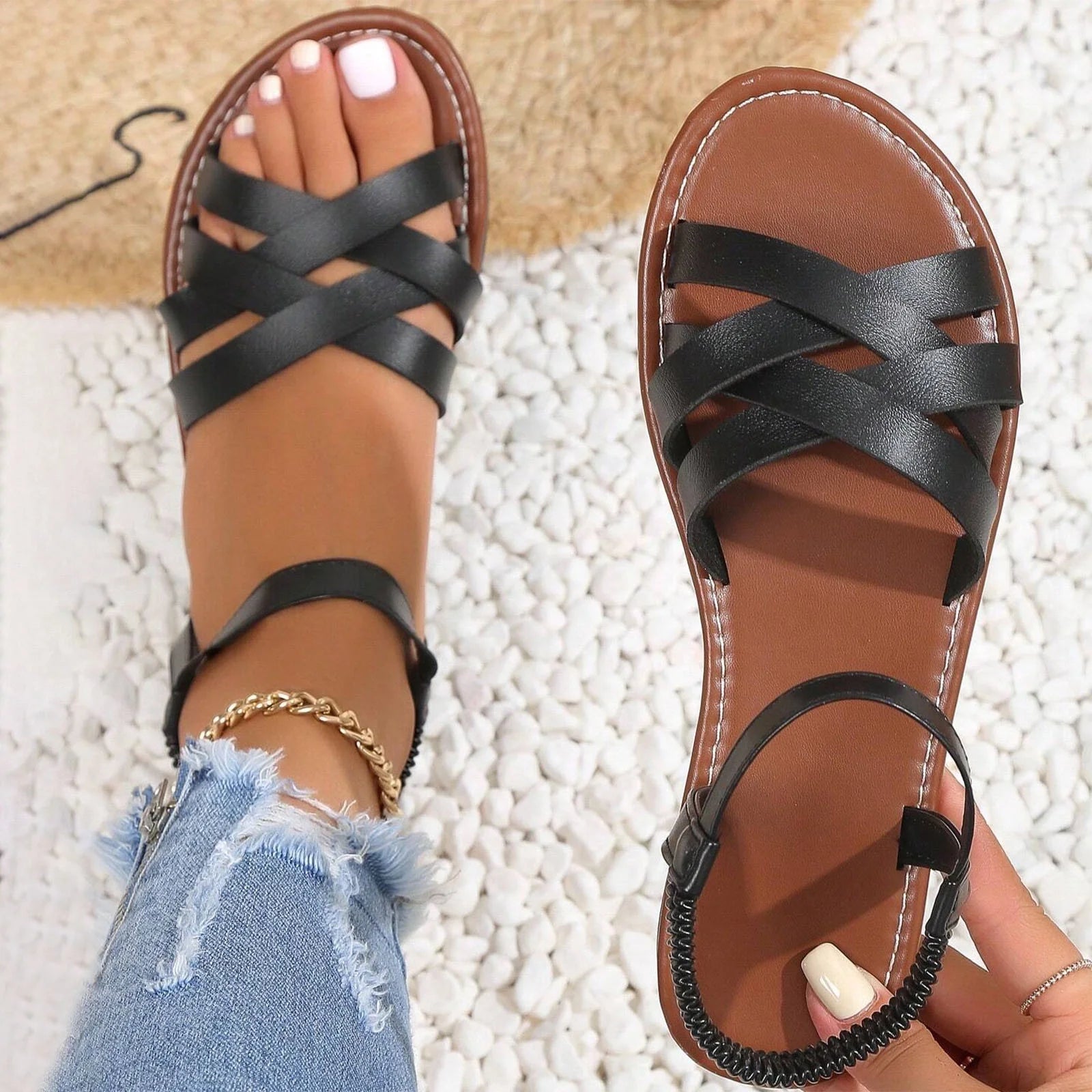 Women’s Comfortable Flat Sandals | Criss Cross Strappy Open Toe