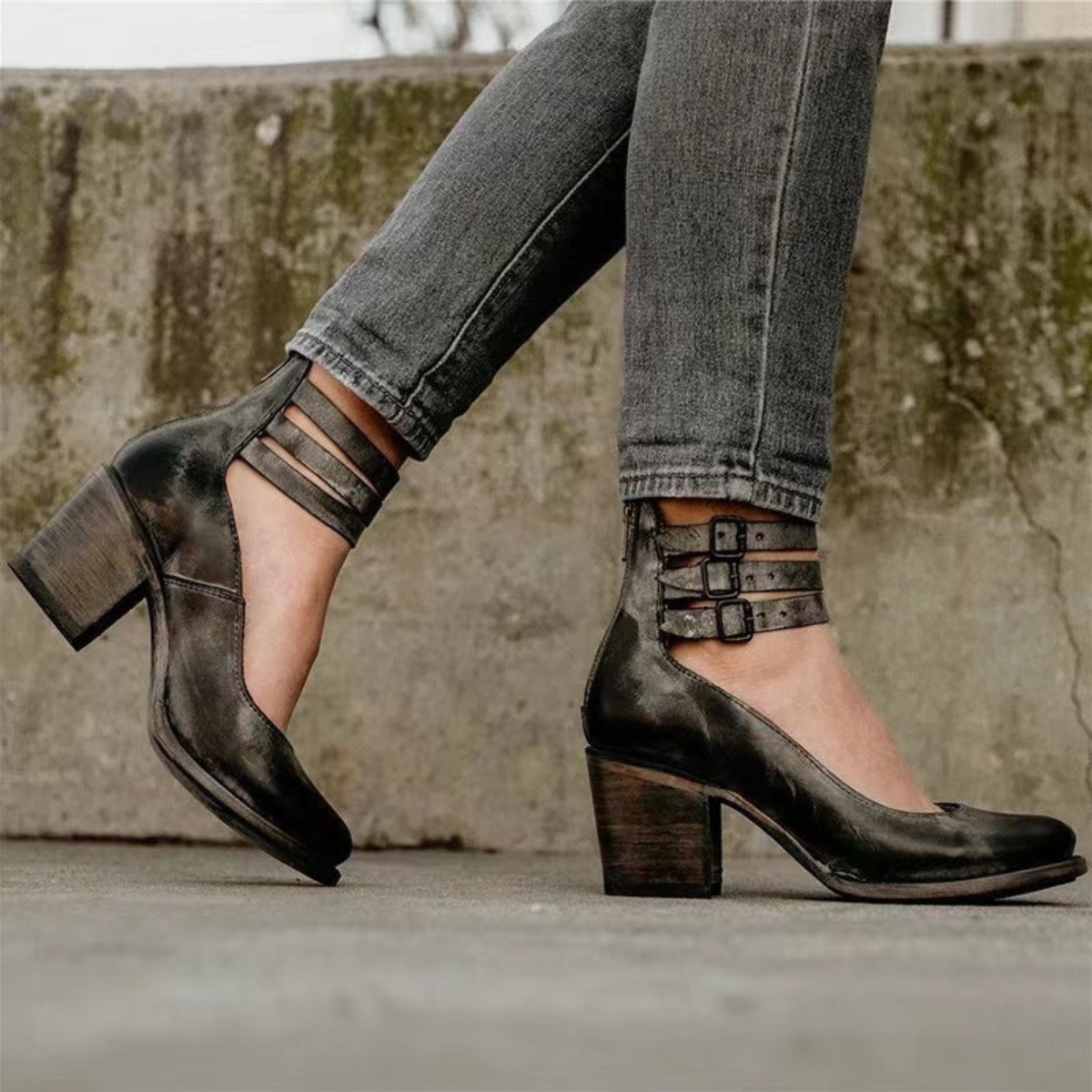 Women's Ankle Strap Block Heels | Vintage Cowgirl Shoes