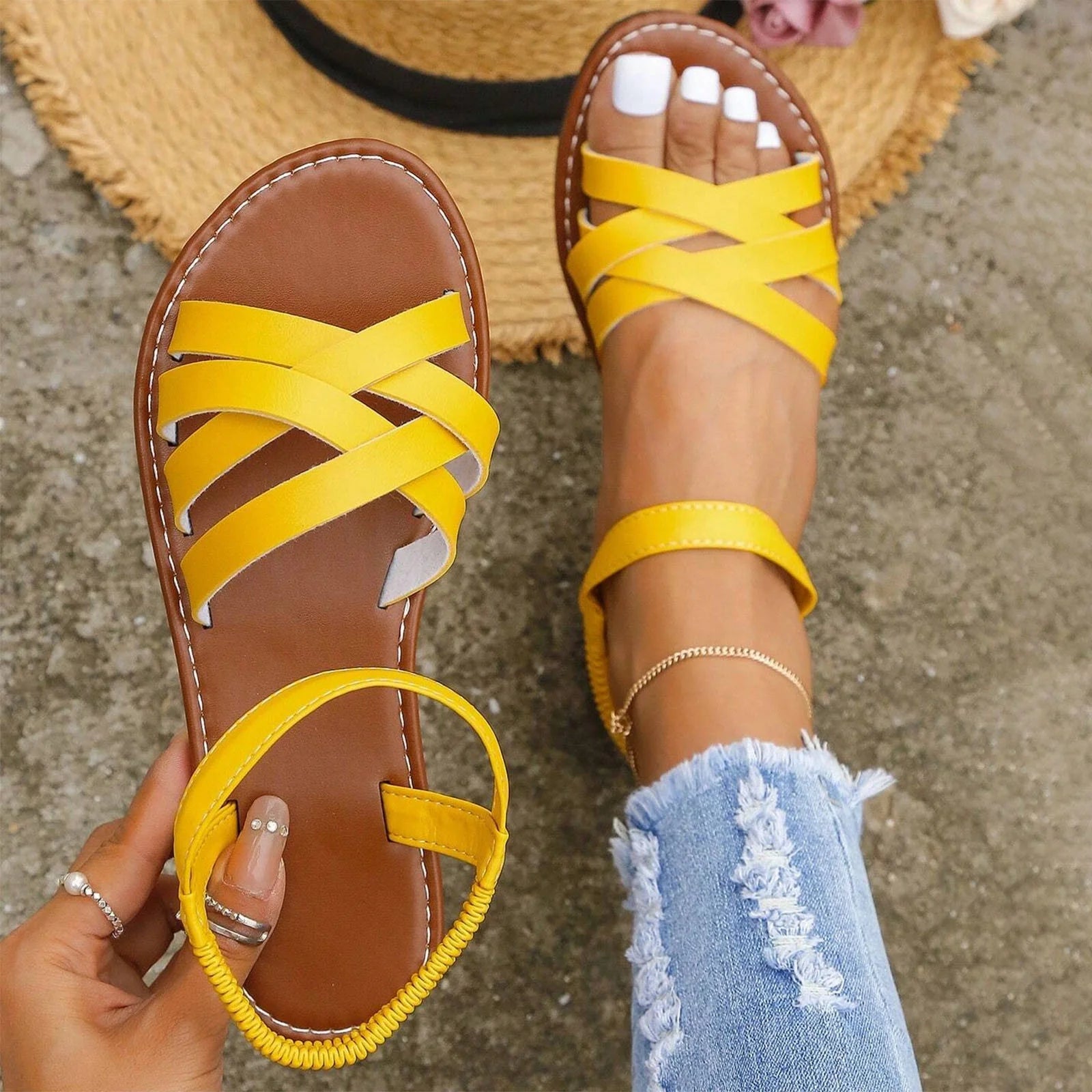 Women’s Comfortable Flat Sandals | Criss Cross Strappy Open Toe