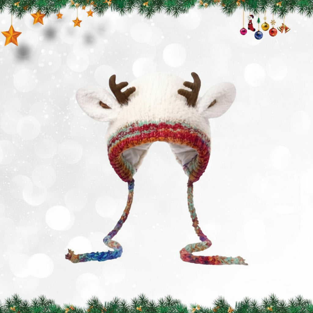 Women Christmas Knit Beanie Warm Reindeer Winter Hat