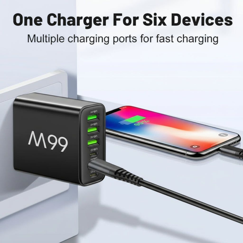 65W Fast Charger Hub for 6 Devices Home Office Travel 5