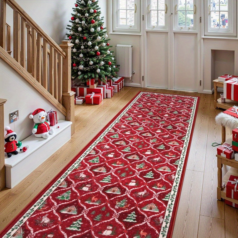 Christmas Rug Red Washable Polyester Runner Hallway Floor