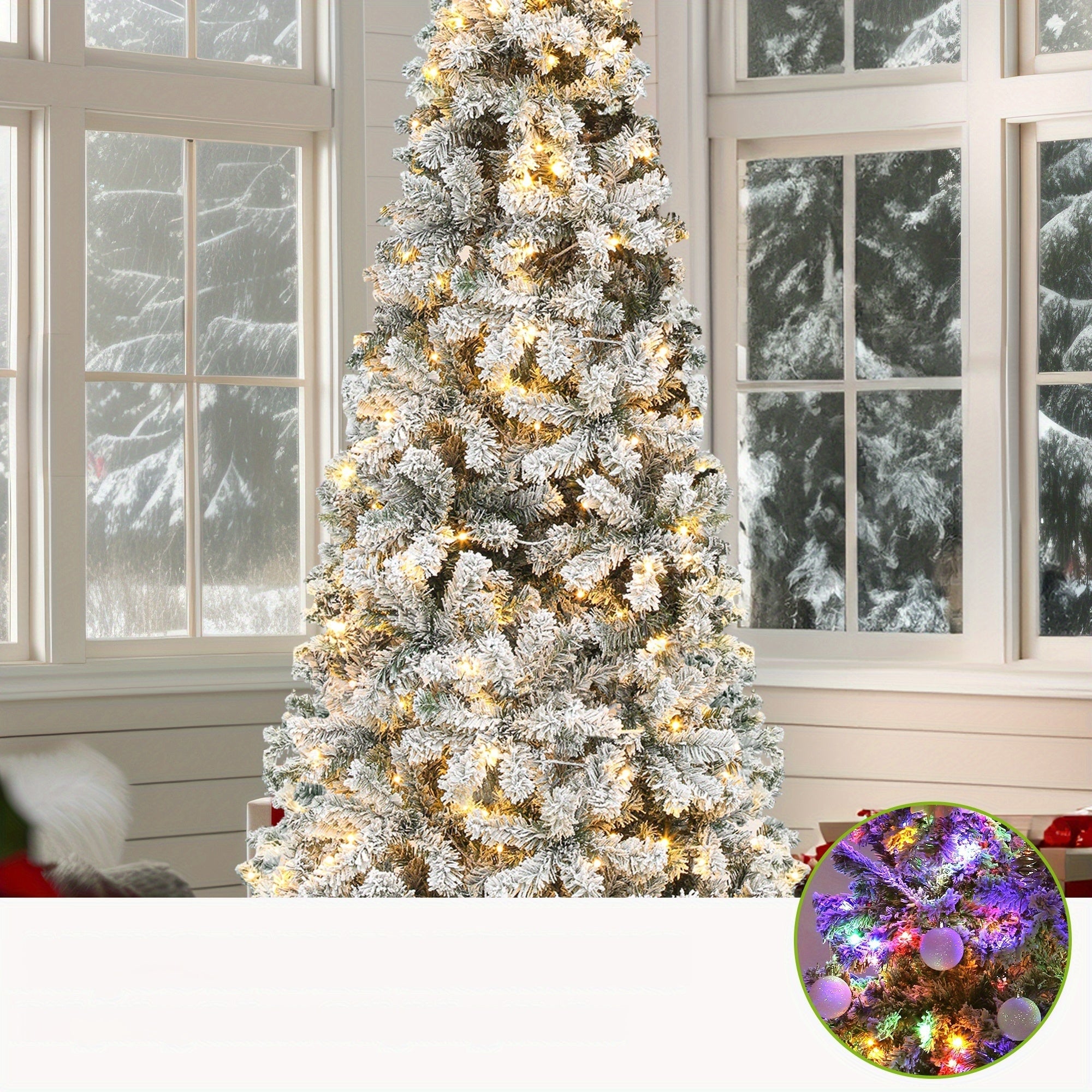 Christmas Tree Snow Flocked Lights Artificial Pine Indoor