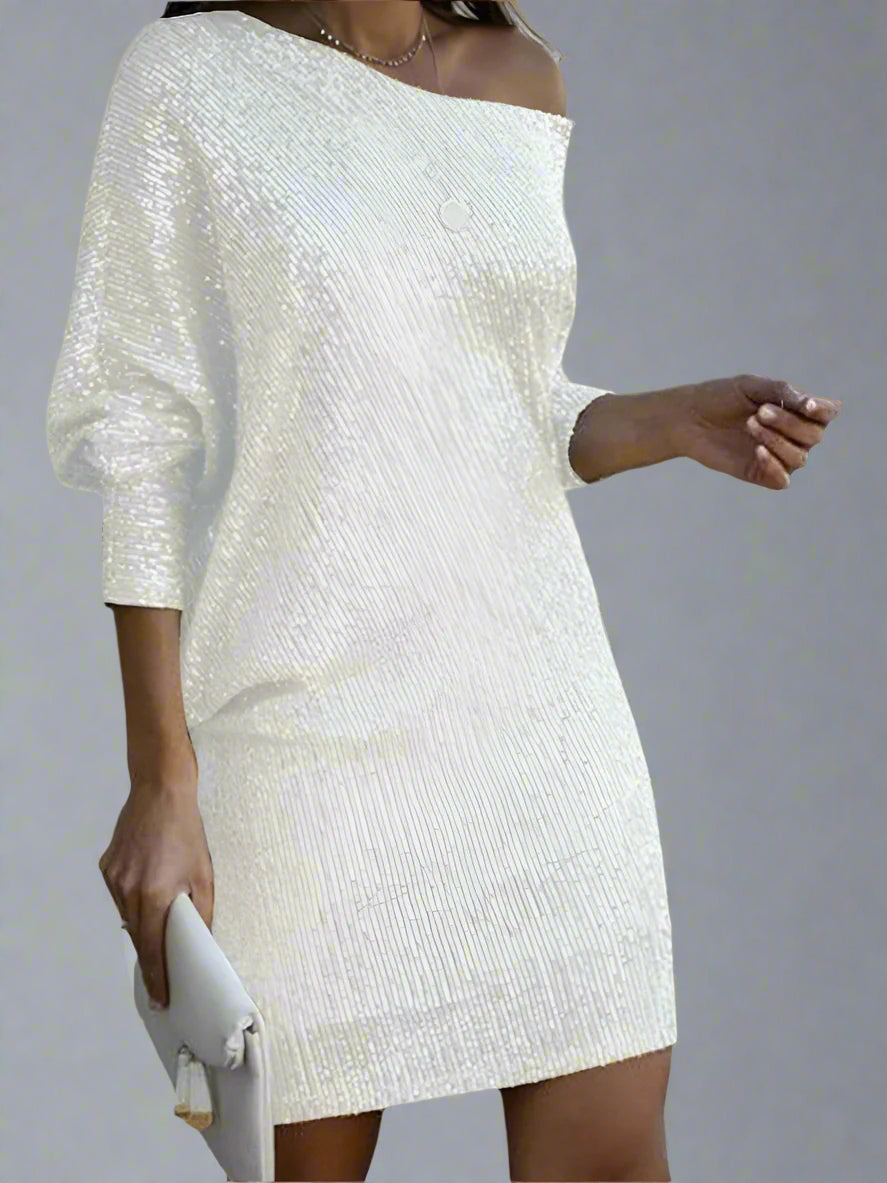 Women’s Sequin Off Shoulder Party Dress | Long Sleeve Mini