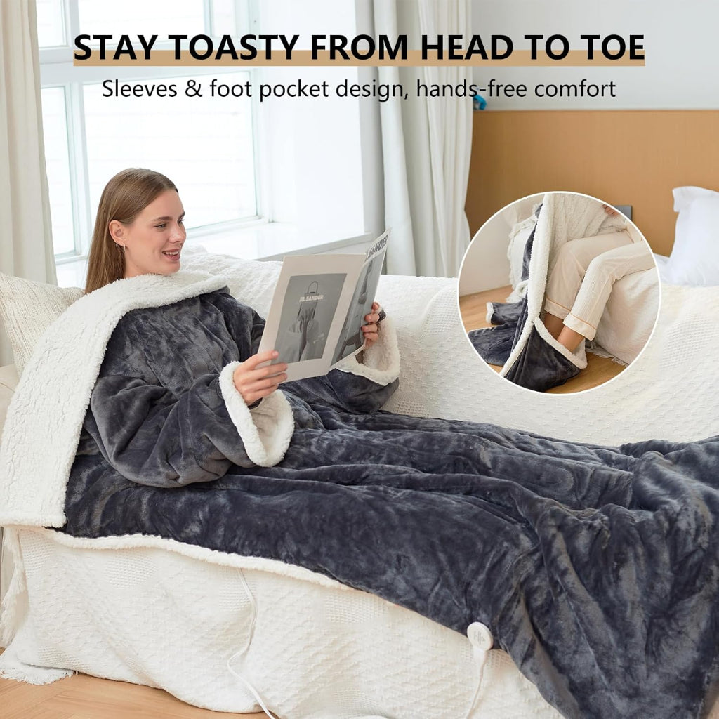 Electric Blanket Wearable Sherpa Fleece Throw for Adults Warmth