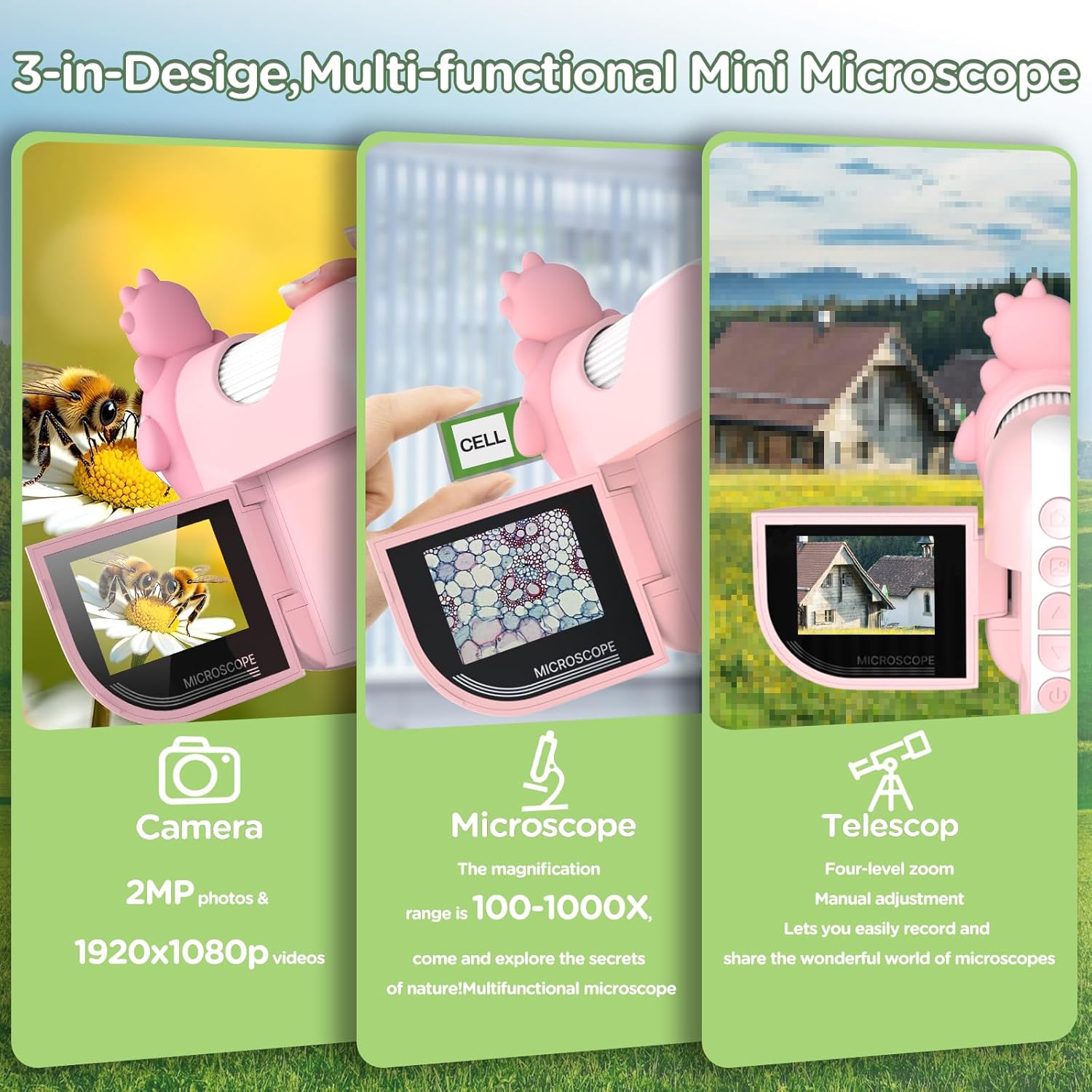 Digital Kids Microscope 3in1 LCD Handheld Science Toy 1000X Zoom