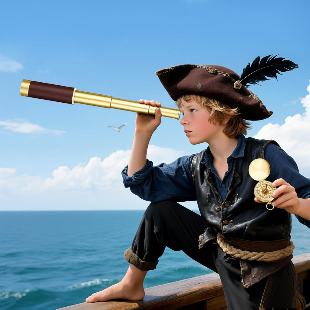 Binoculars Brass Pirate Telescope Vintage Compass Set