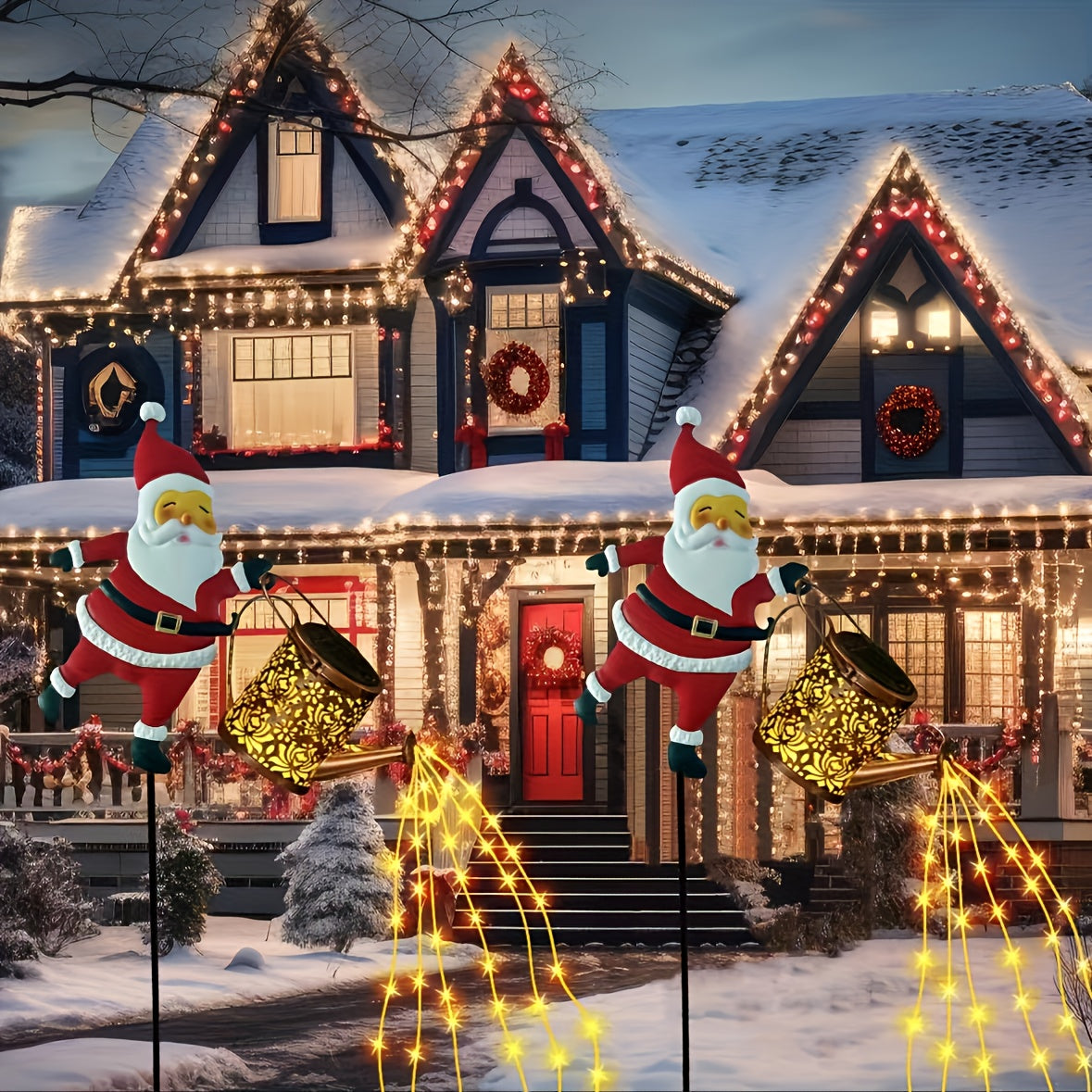 Christmas Lights Outdoor Solar Santa Lantern Decoration