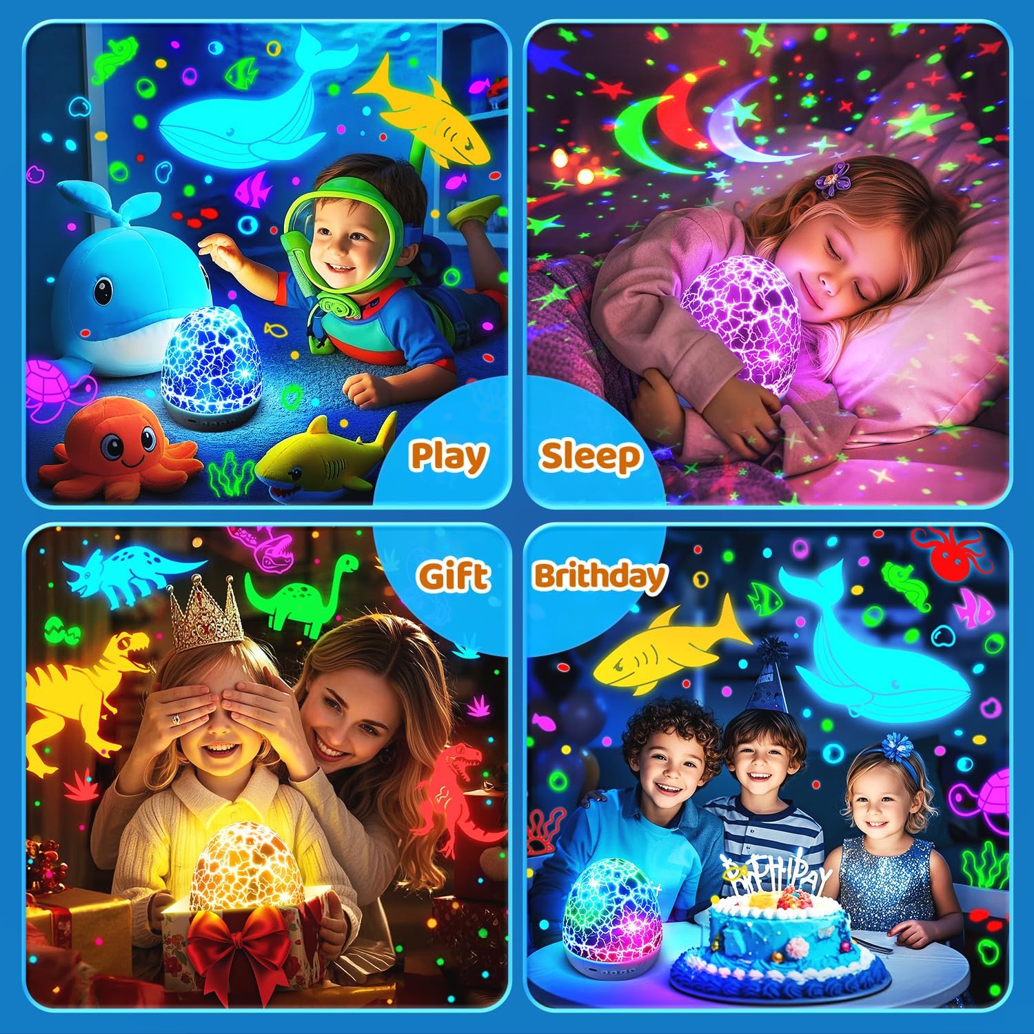 Gift Night Light Projector Kids Unicorn Star LED Bedroom Lamp