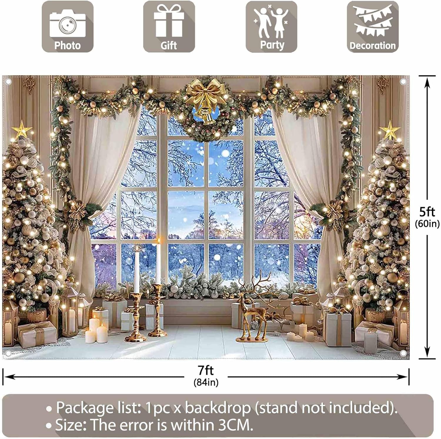 Christmas Decor Window Backdrop 7x5 Winter Photography Party
