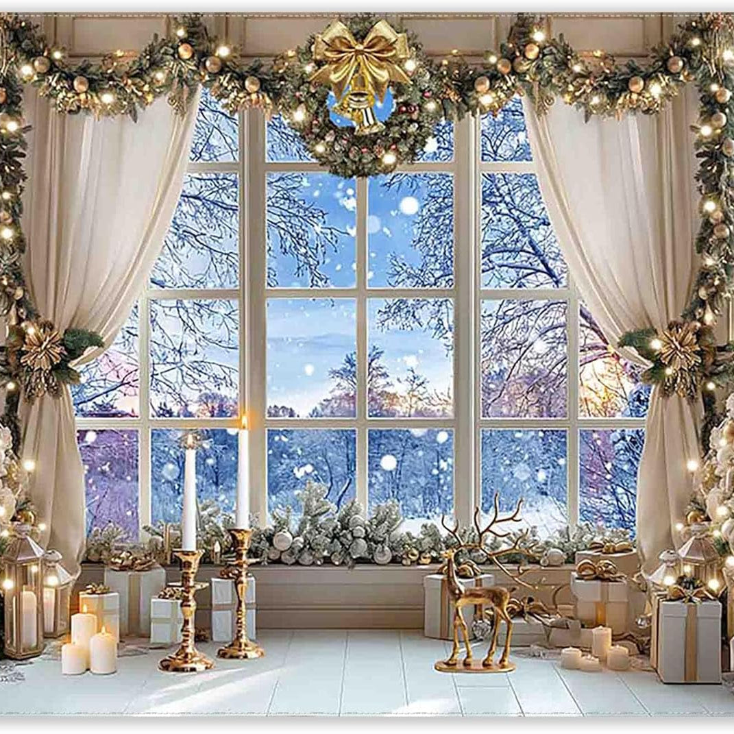 Christmas Decor Window Backdrop 7x5 Winter Photography Party