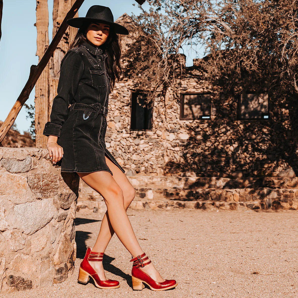 Women's Ankle Strap Block Heels | Vintage Cowgirl Shoes