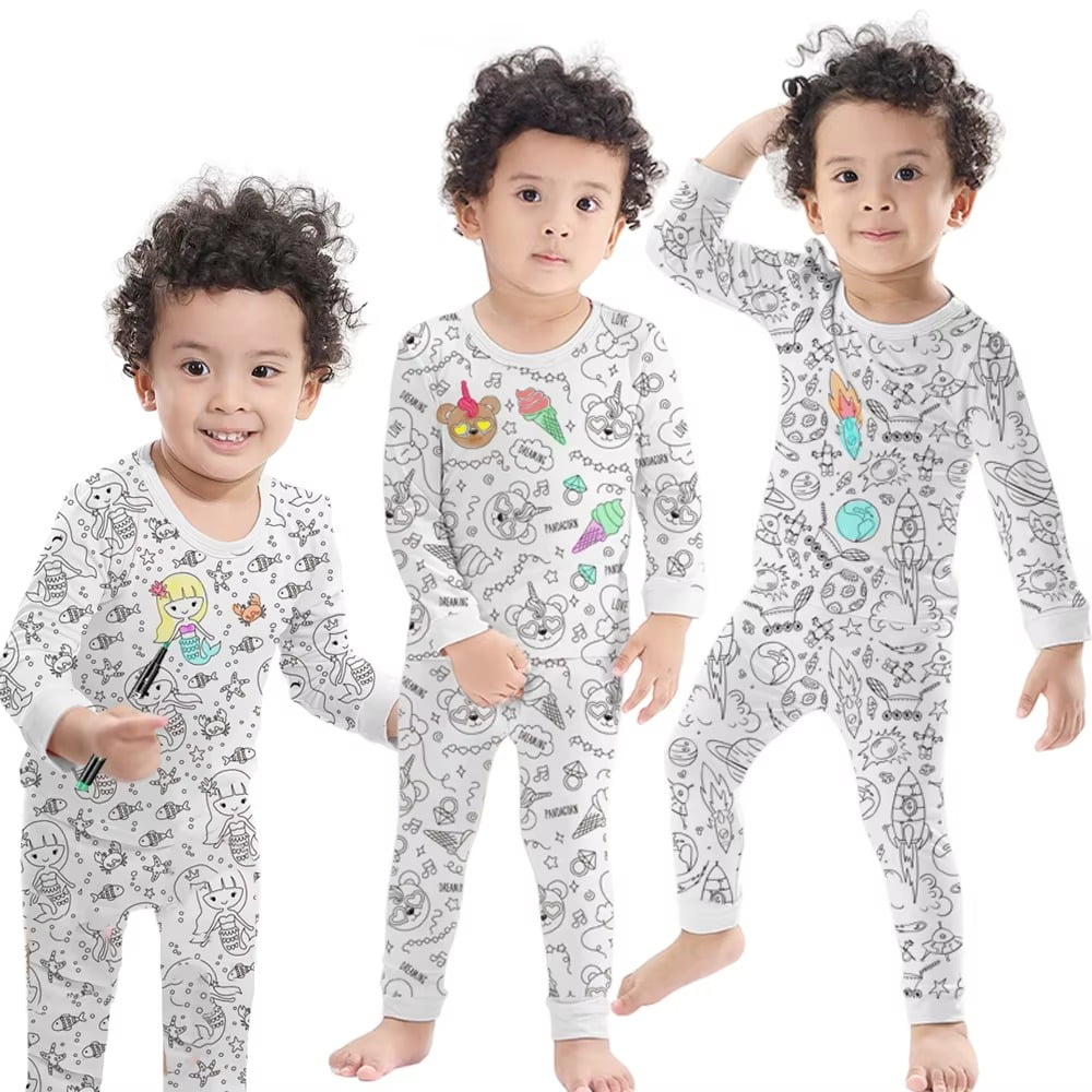 Kids Cartoon Pajama Set Two-Piece Loungewear Pants and Top
