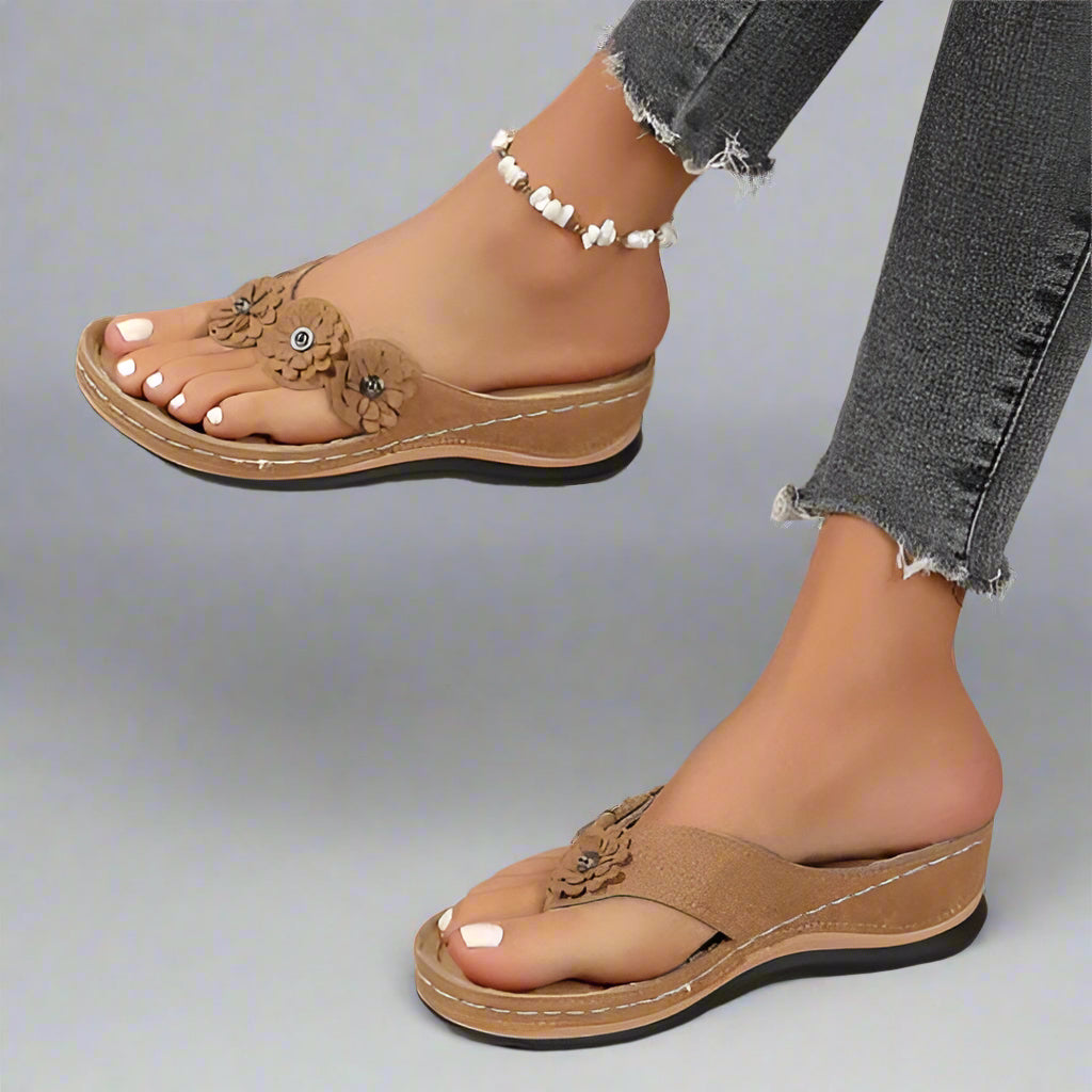 Women’s Comfortable Wedge Sandals | Floral Thong Slip On Open Toe