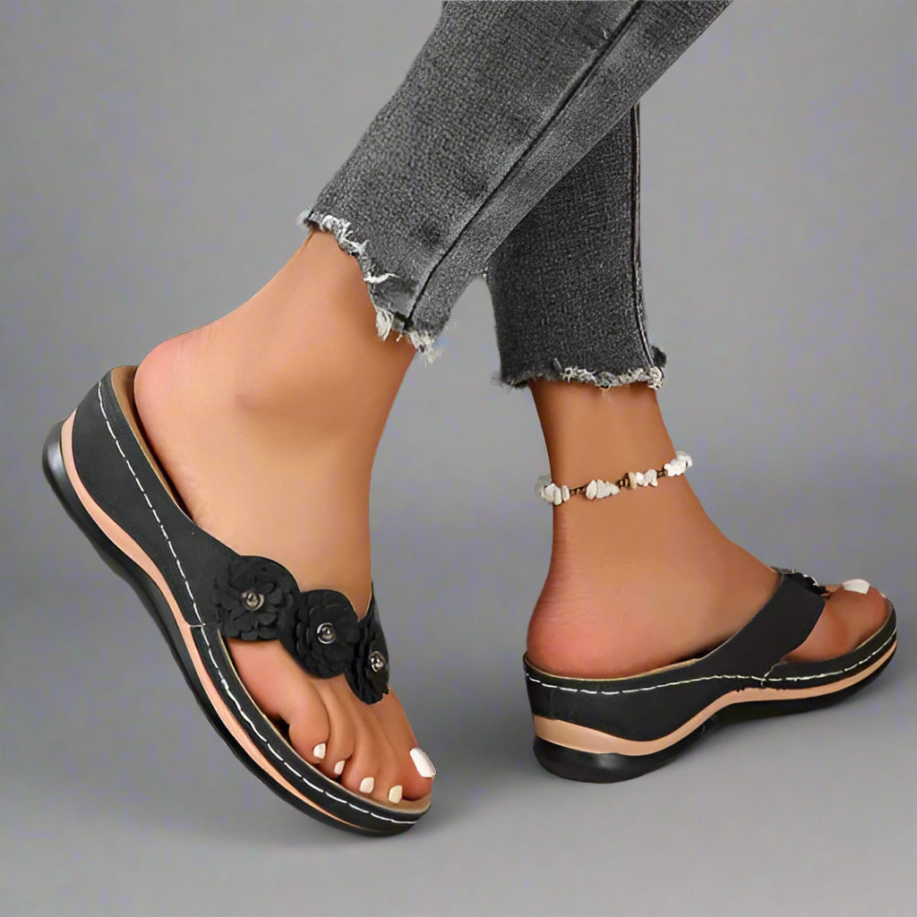 Women’s Comfortable Wedge Sandals | Floral Thong Slip On Open Toe