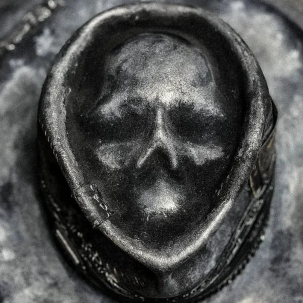Men's Gothic Distressed Leather Cowboy Hat | Skull Embossed