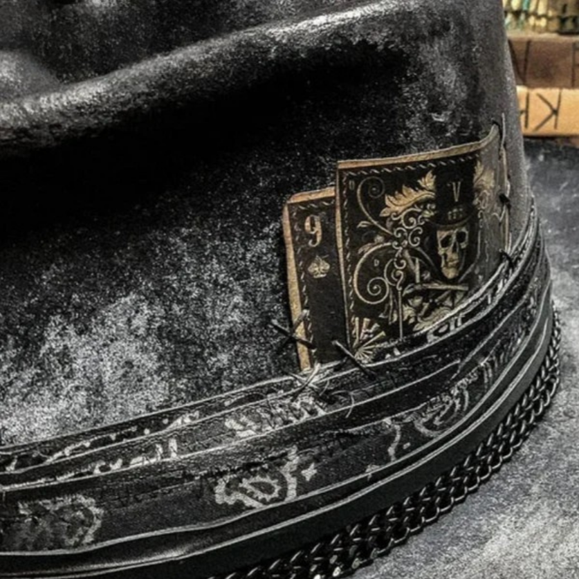 Men's Gothic Distressed Leather Cowboy Hat | Skull Embossed
