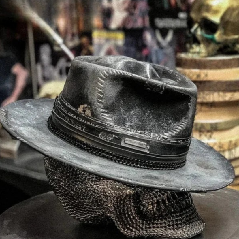 Men's Gothic Distressed Leather Cowboy Hat | Skull Embossed