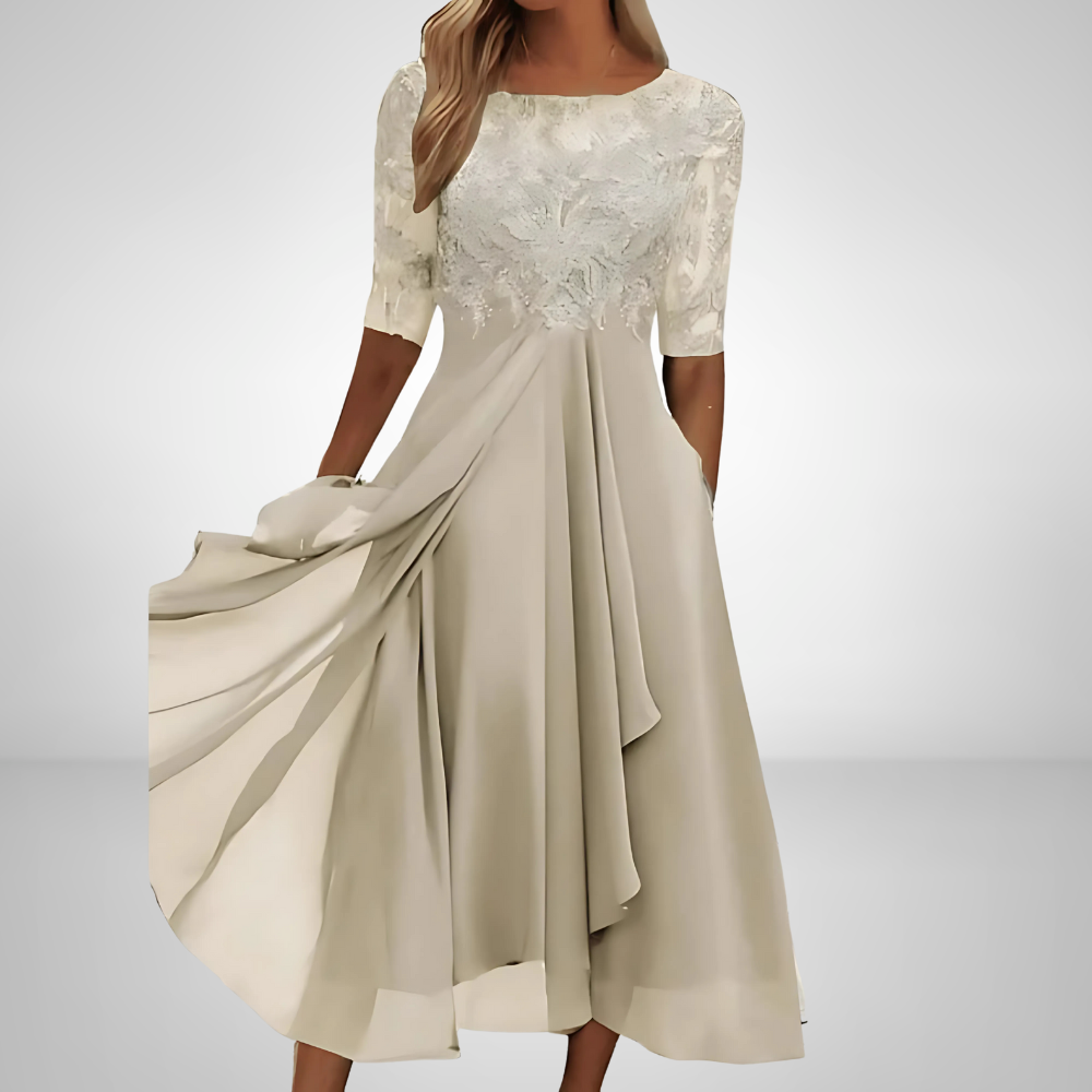 Women's Lace Formal Wedding Guest Dress | Elegant Midi