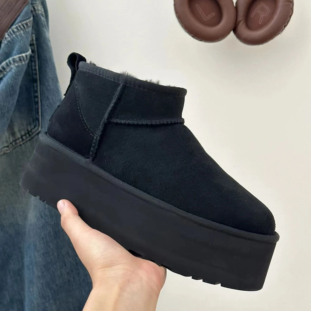 Black Women's Platform Ankle Boots with Fur Lining for Winter Comfort 3