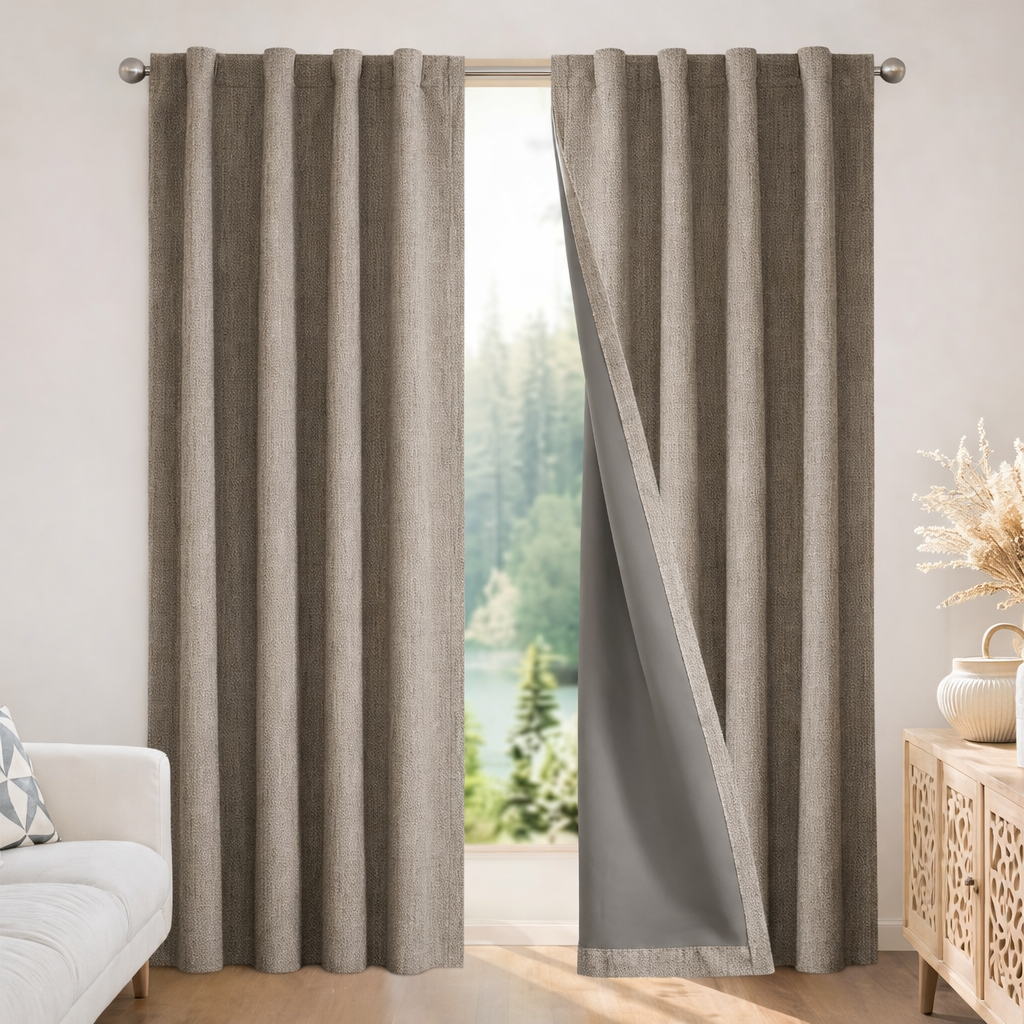 Blackout Curtains Thermal Insulated Faux Linen Window Drapes