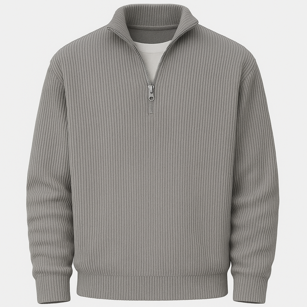 Men's Ribbed Knit Quarter Zip Sweater Turtleneck