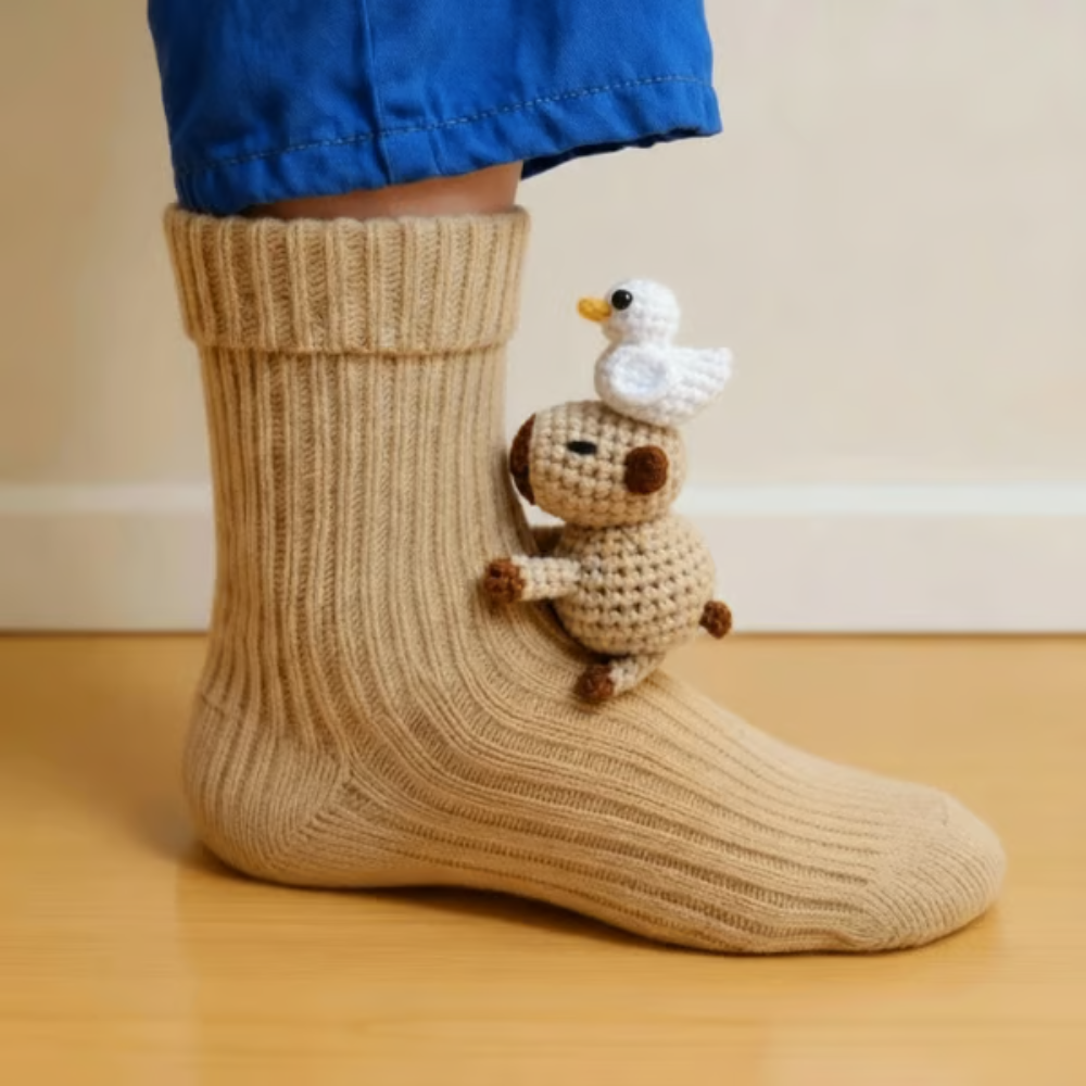 Cozy Animal Knitted Socks Plush Winter Slipper Socks