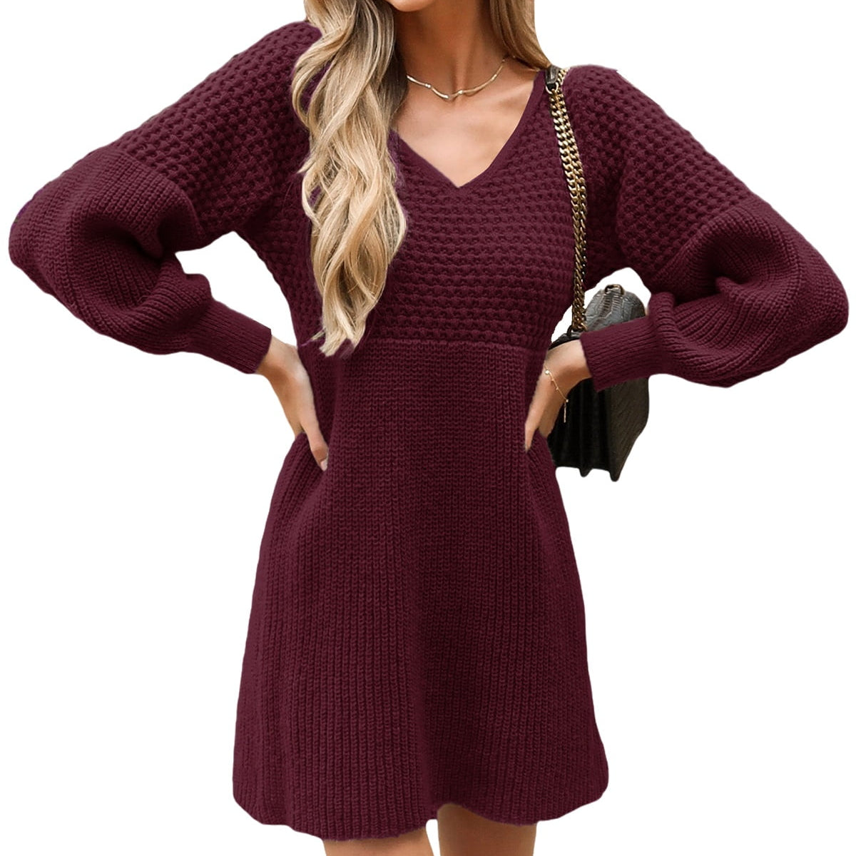 Women’s Winter Knit Dress Long Sleeve Casual Mini