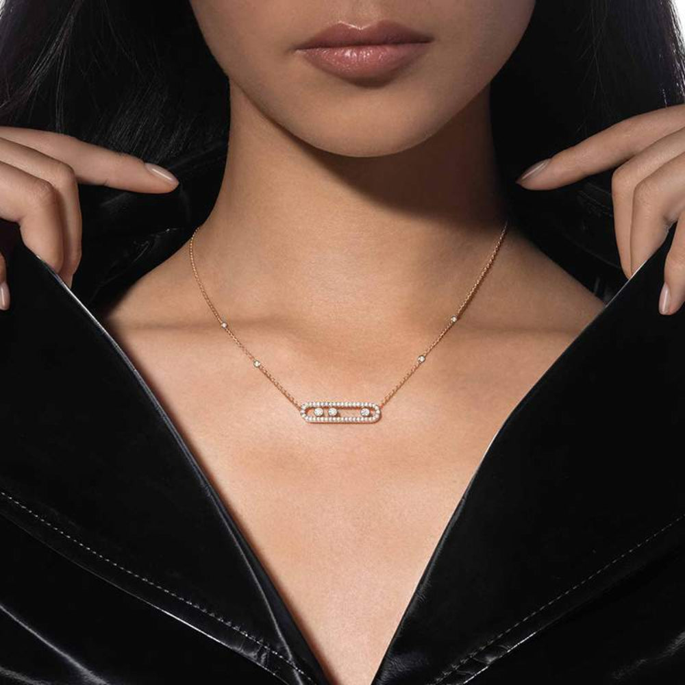 Gold Necklace with Moving Diamonds Adjustable Length Elegant Design 2