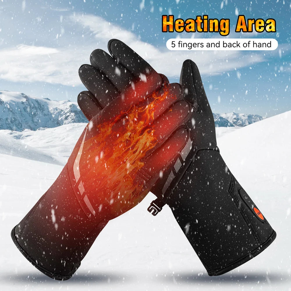 Battery Heated Ski Gloves Touchscreen Compatible Waterproof Windproof